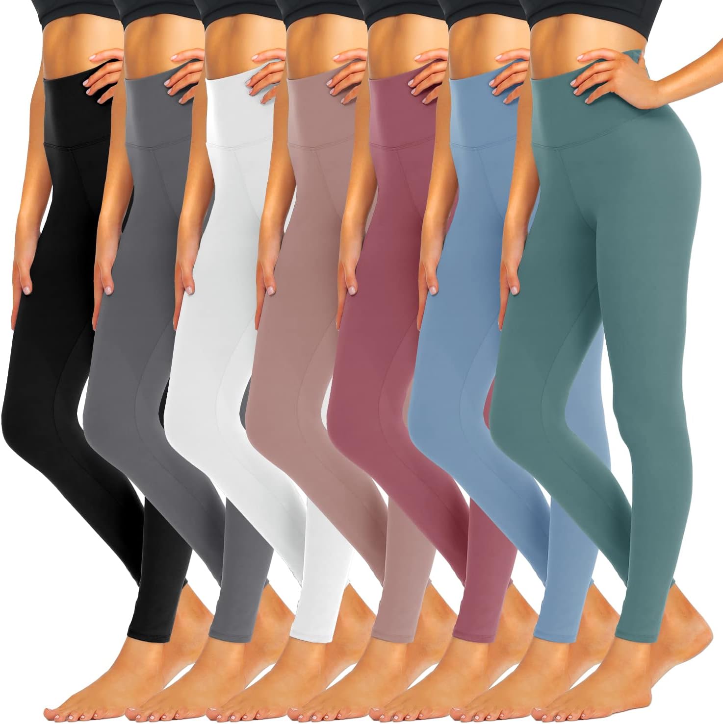 iceROSE 7 Pack Leggings for Women, High Waisted Tummy Control Soft Black Yoga Leggings for Workout Running Maternity