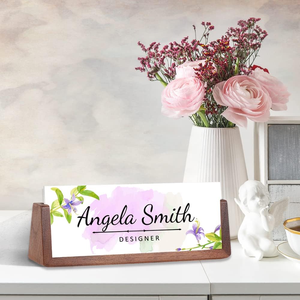 Office Desk Name Plate Personalized Acrylic Desk Name Plate with Wooden Base Teacher Name Plate Office Decor Unique Gift (Layout-9)