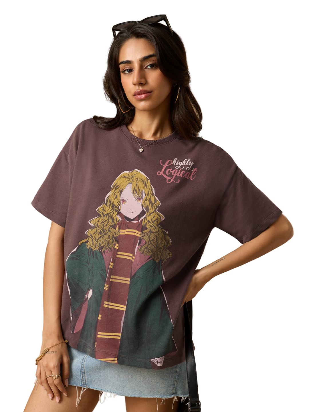 the souled store Harry Potter: Highly Logical Women and Girls Short Sleeves Round Neck Purple Graphic Printed Cotton Oversized Fit Breathable Everyday T-Shirts-picture-26