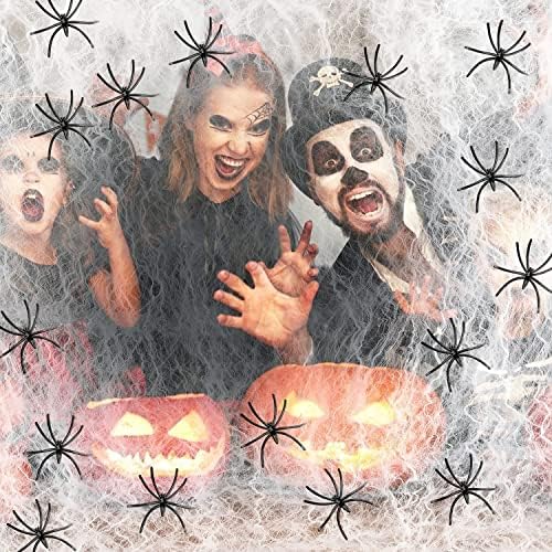 2 Pack Halloween Spider Webs, 1000sqft Super Stretchy Spider Webbing with 40 Fake Spiders for Decorations Indoor/Outdoor Party Props