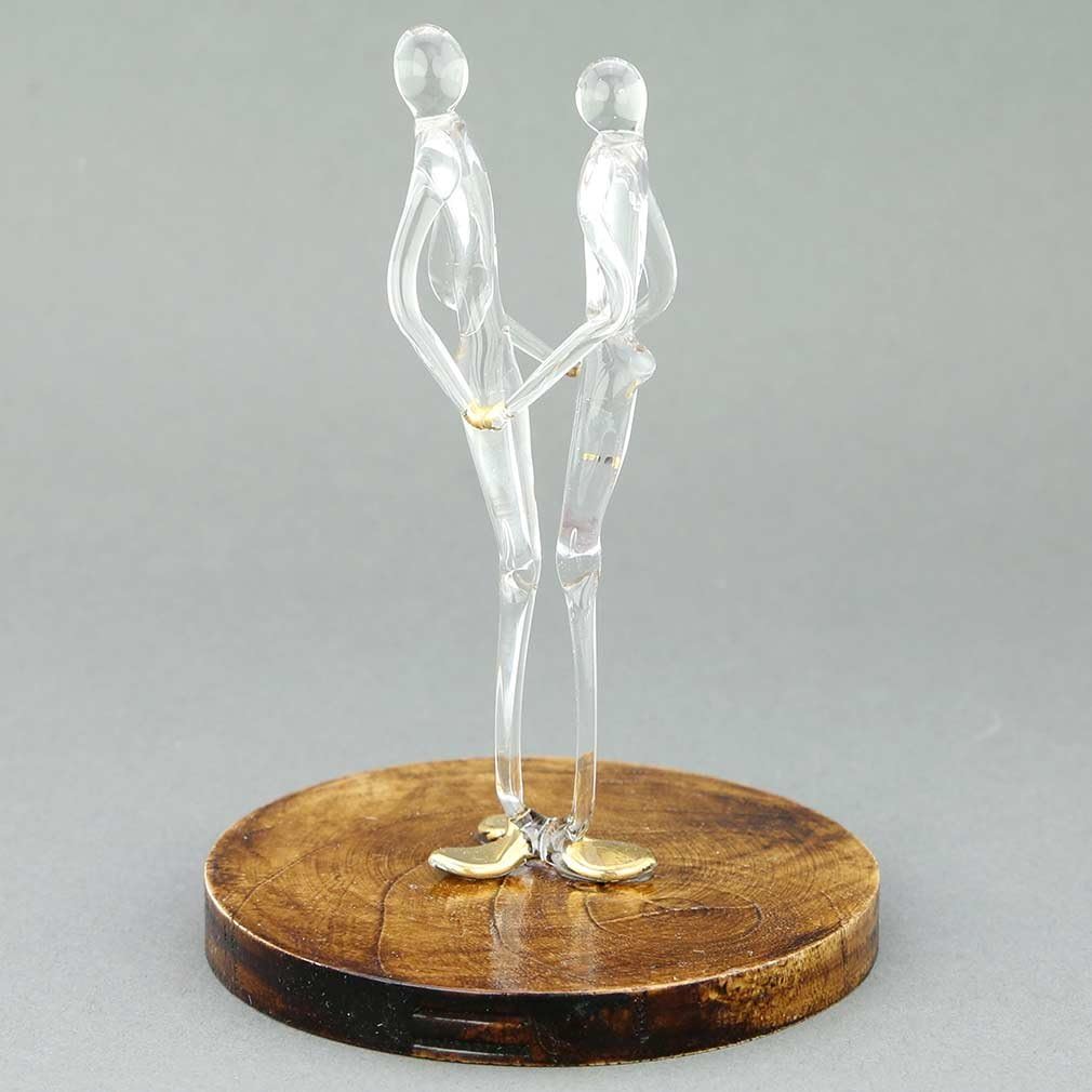 GlassOfVenice Murano Glass Lovers Statue on a Base - Clear Gold