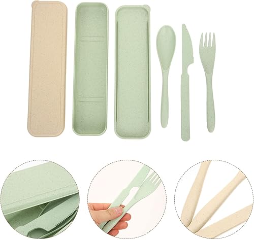 Miniatura 2 de 2 juegos de vajilla portátil de viaje, utensilios de cocina portátil, kit de cubiertos ligeros, kit de cubiertos reutilizables, tenedor, cuchara,