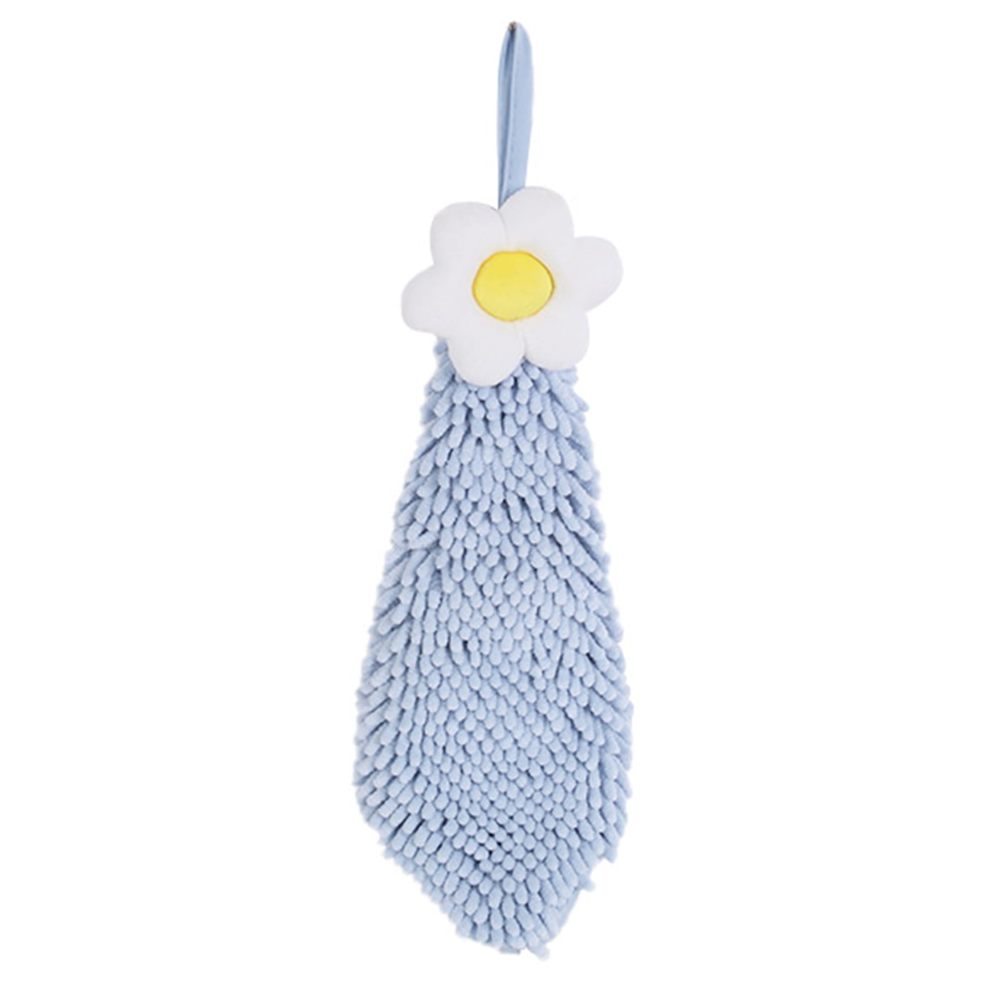 HMETOL 1 Pack Chenille Hand Towel, Hanging Bathroom Hand Towels with Loops, Soft Absorbent Flower Towels Blue-1 15cm x 40cm
