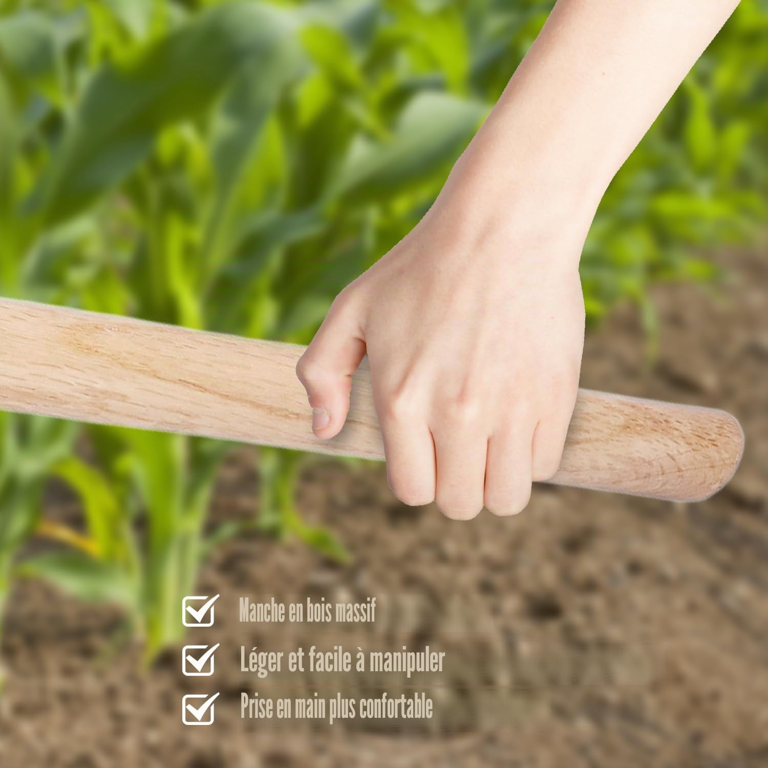 Pioche de Jardin de 40 cm/15,7 pouces, Houe de Pioche en Acier Inoxydable Binette Jardinage Desherbage Pioche Solide et Durable Outils de Houe de Jardinage Agricole avec Manche en Bois