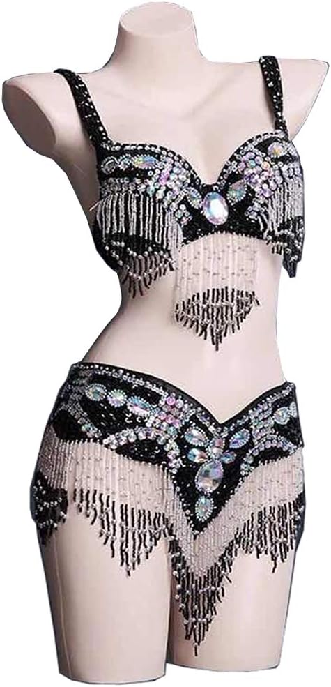 Wuchieal Women‘s Belly Dance Costume Outfit Set Bra Belt Carnival for Performer