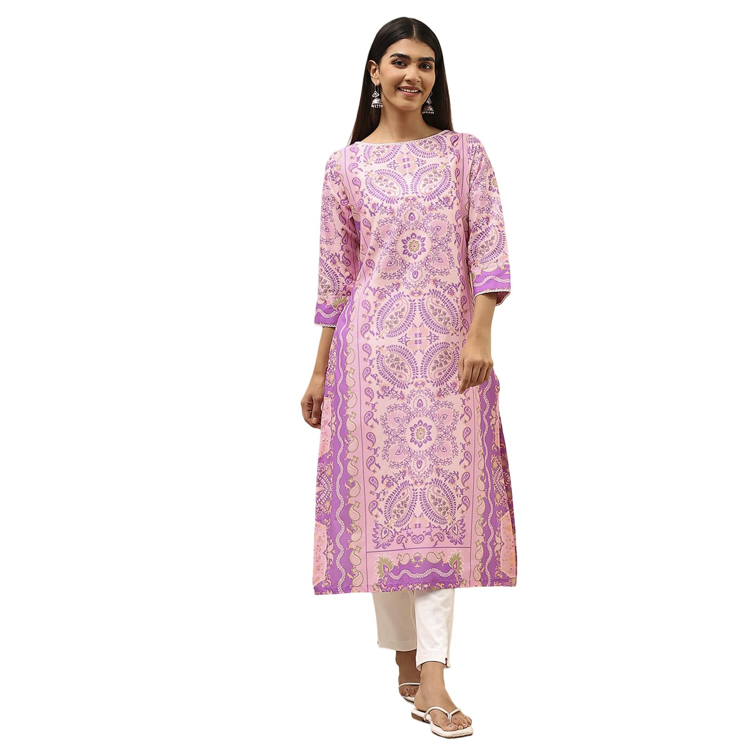 Women Cotton Straight Fit Straight Printed Kurta-image-19