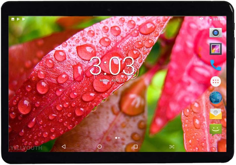YELLYOUTH Android Tablet 10 inch with Sim Card Slots 2.5D Curved Glass Touch Screen 4GB RAM 64GB ROM Octa Core 3G Unlocked GSM Phone Tablet PC Compatible with WiFi Bluetooth GPS (Black)