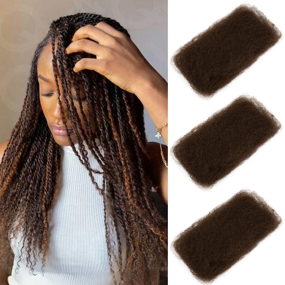 FASHION IDOL Afro Kinkys Bulk Human Hair for Dreadlock Extensions Loc Repair Braiding Twist Tight Afro Kinky Human Hair for Loc 3 Packs 150 Gram