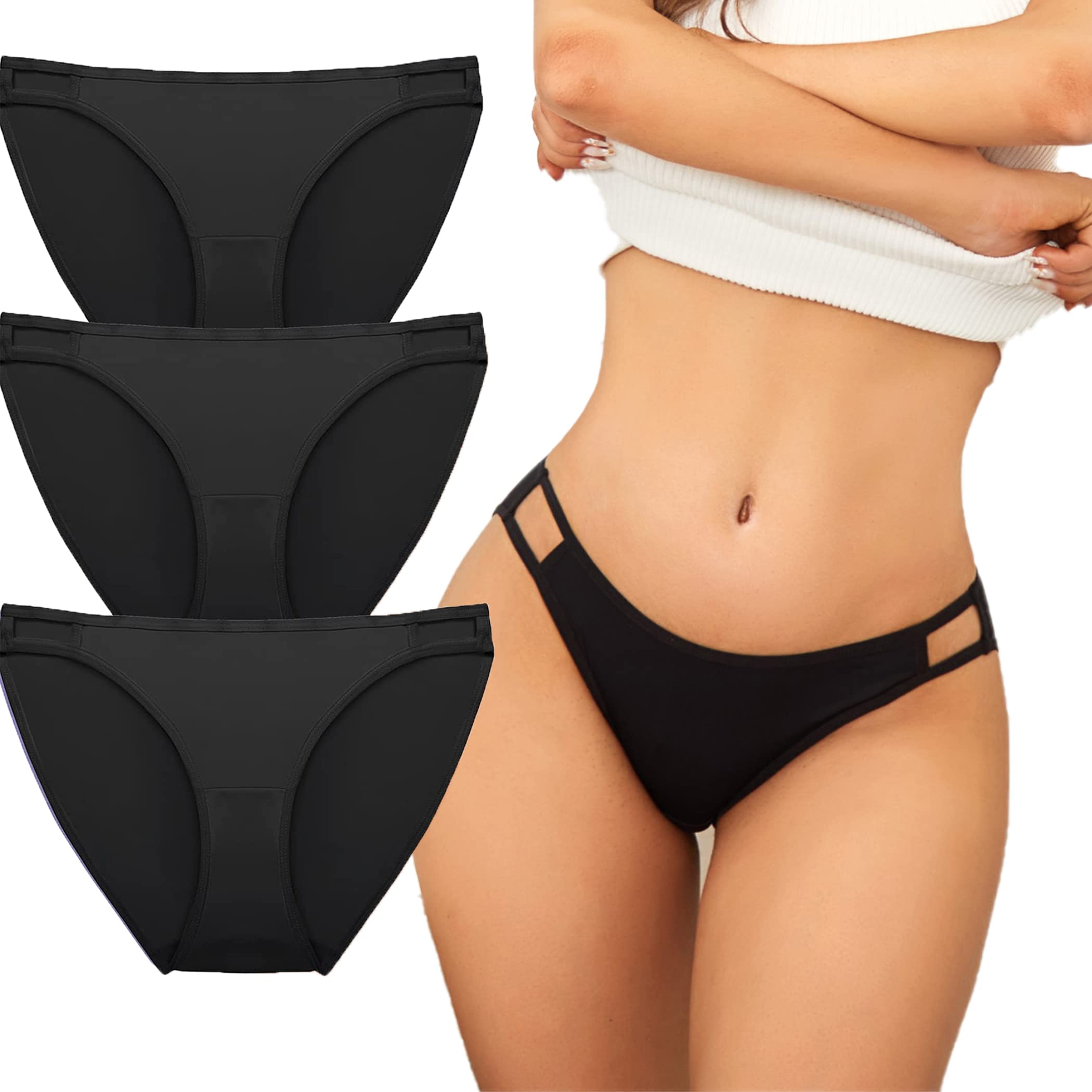 Ekouaer Sexy Ice Silk Bikini Underwear Panty Womens Seamless String Briefs Soft Stretch Breathable Invisible Panty 3 Pack