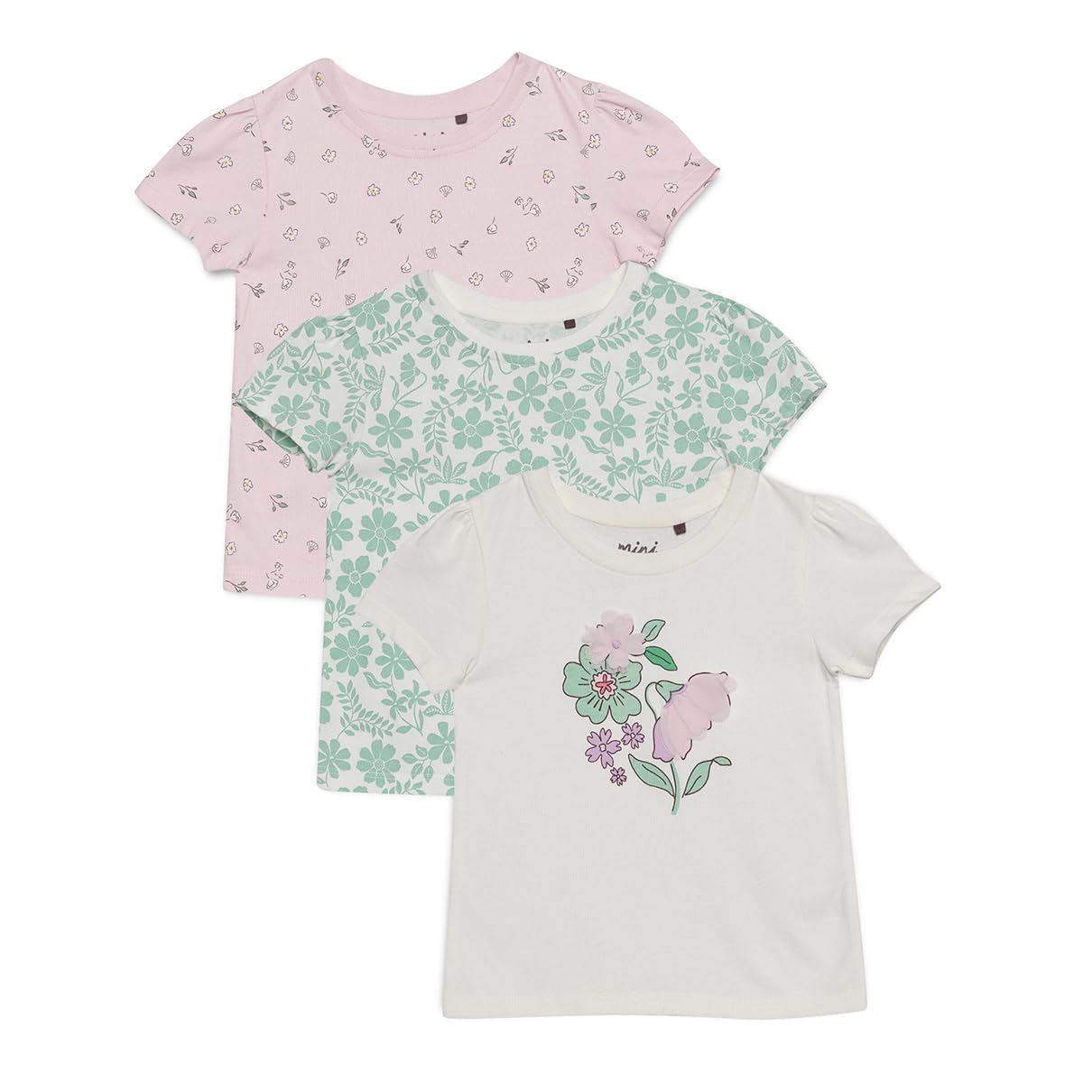 Mini Cuddles Women's Multi Baby Girls 3Pk Floral Printed Tops, Colour (12-18M)