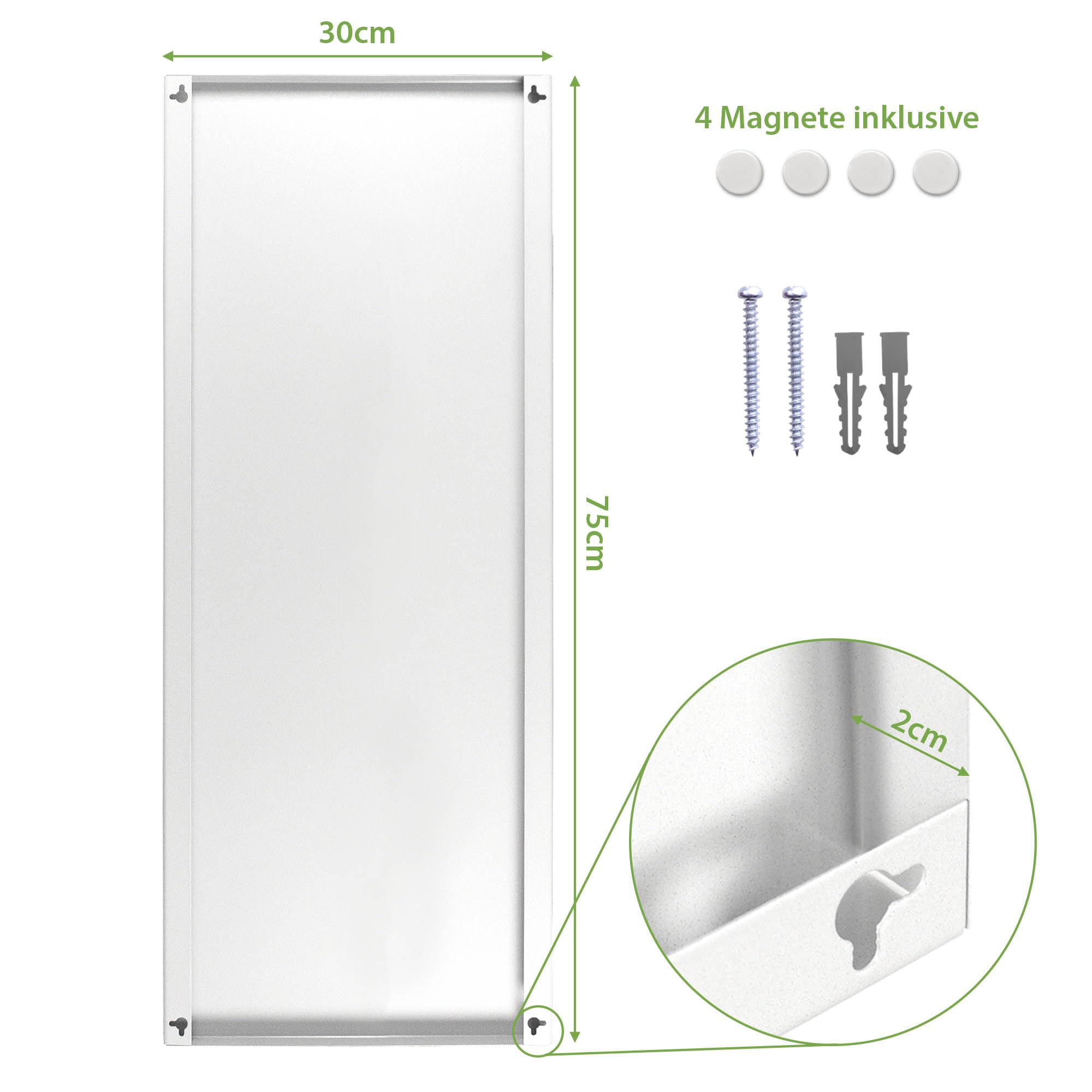 banjado® Magnettafel 30 x 75cm / Magnetwand aus Metall/Magnetpinnwand als Memoboard/Pinnwand Magnettafel Küche, Büro, Kinderzimmer inkl. 4 Magnete & Montageset - Motiv Trockenes Holz