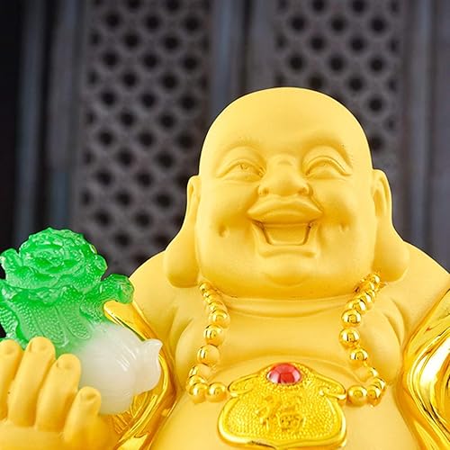 Miniatura 3 de LVTFCO Estatua china de Feng Shui de la suerte de Fengshui, Buda sonriente sentado con col y rana de dinero, proteger la casa, la paz, la riqueza,