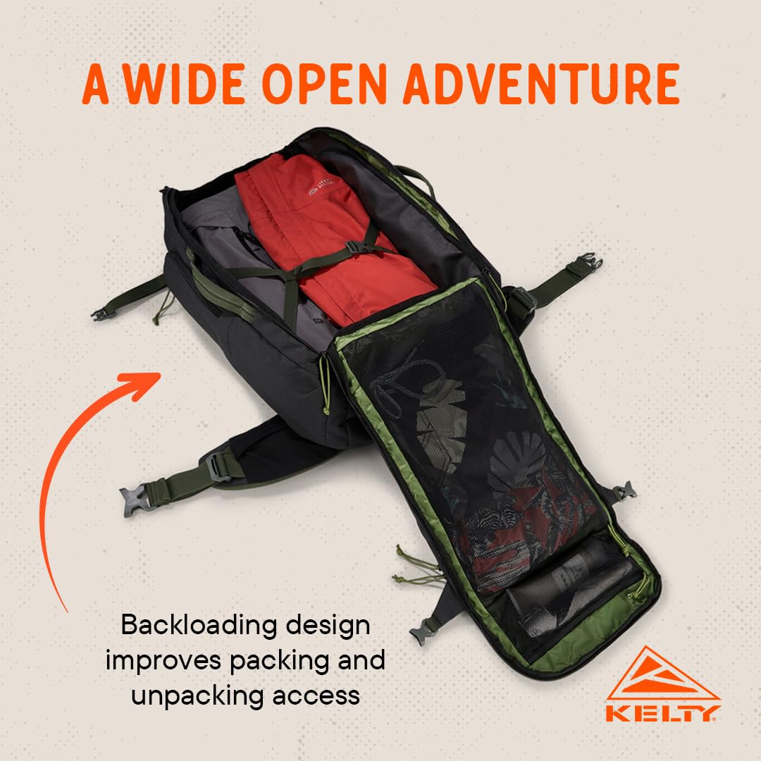 Kelty Redwing Traveler Backpack, Travel Pack with Wide U Zip Opening, Signature Wing Pockets, 30-50L Capacity (50L Black) : Sports & Outdoors