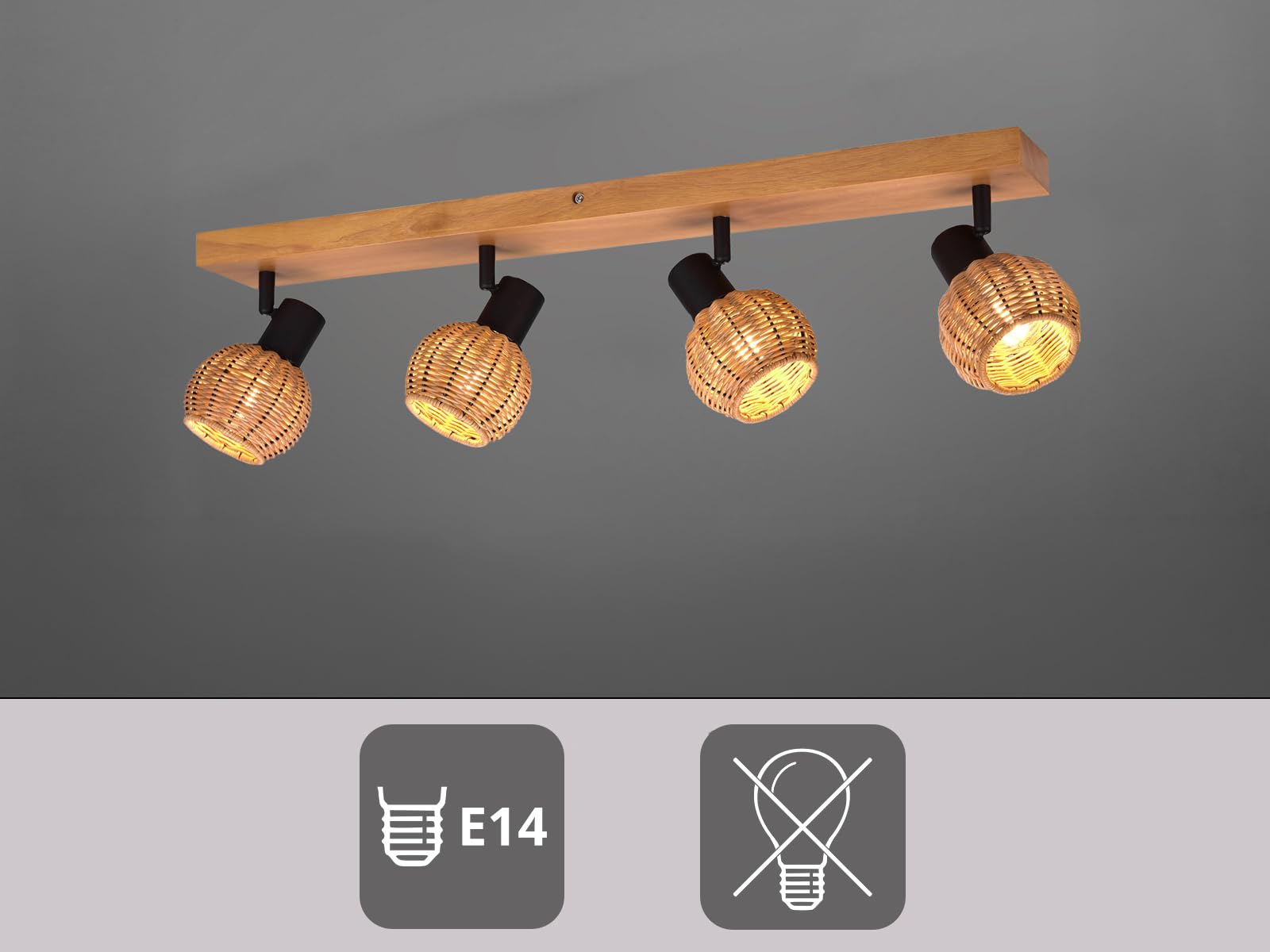 meineWunschleuchte Decken-Strahler Holz & Rattan, Spots schwenkbar