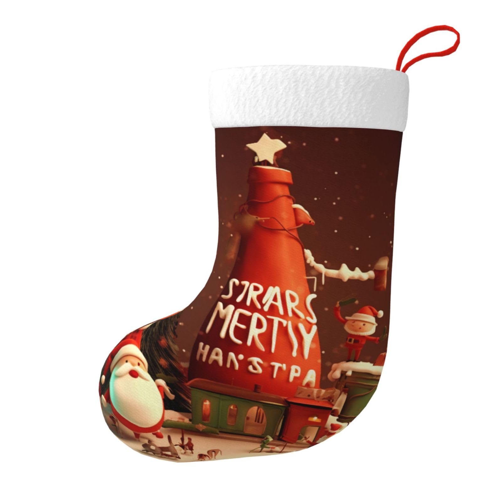 Merry Christmas Print Christmas Stocking, 28x45cm Holiday Hanging Stockings for Fireplace, Tree Decorations, Gift Giving, and Party Festive Decor