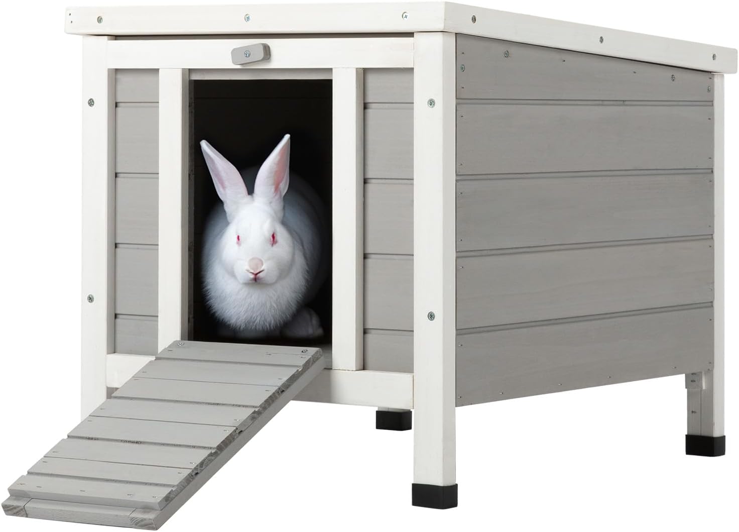 CO-Z Outdoor Cat House Weatherproof Rabbit Hutch Hideout Indoor Bunny Cage, Wooden Outside Shelter for Feral Cats, Rabbits, Chicken, Small Animal, Ideal for Guinea Pigs Pigeons Ducks Tortoises, White
