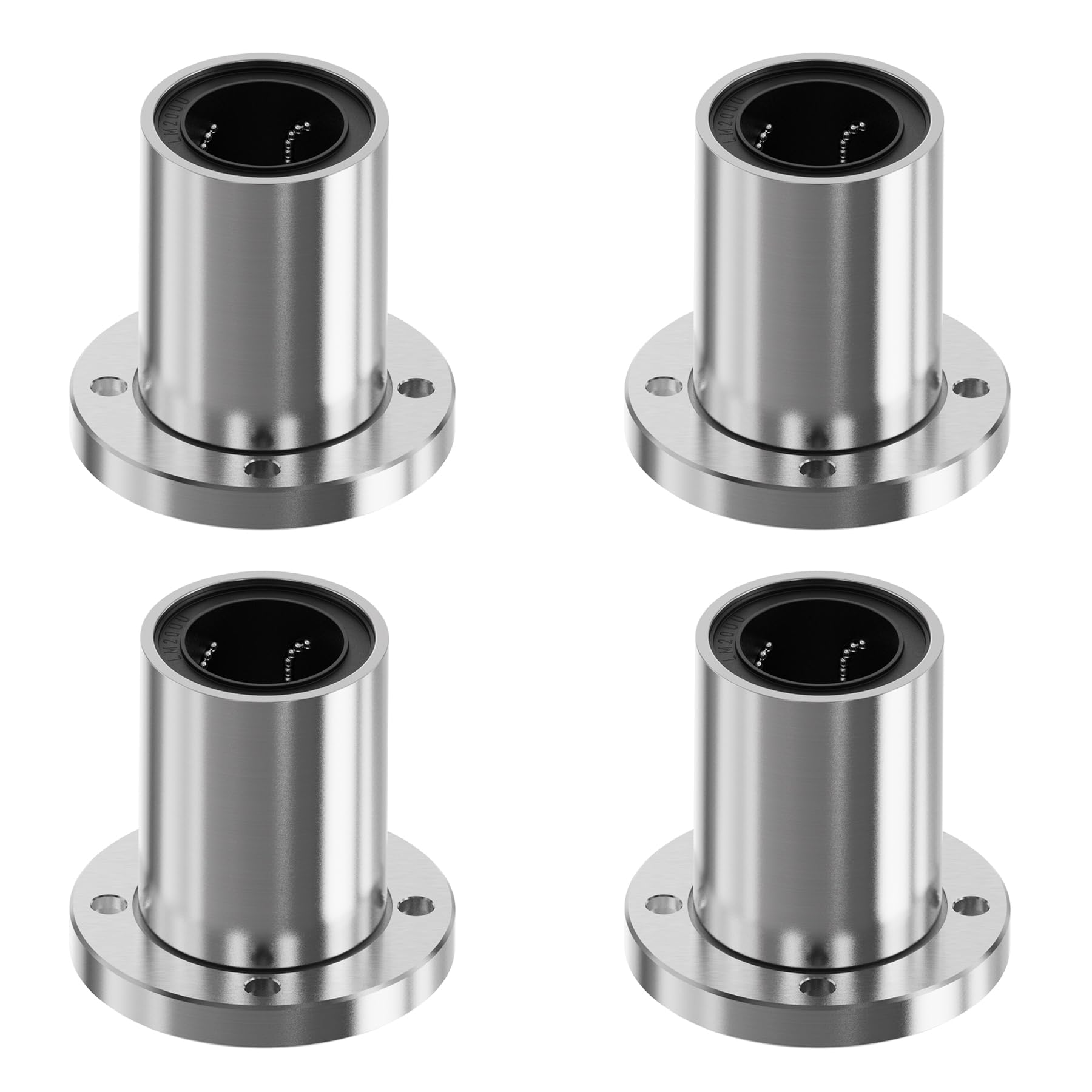 LMF20UU Lot de 4 roulements à billes linéaires à bride ronde, 20 mm x 32 mm x 42 mm de long avec roulement à billes à mouvement linéaire à double joint pour imprimantes 3D, bague coulissante