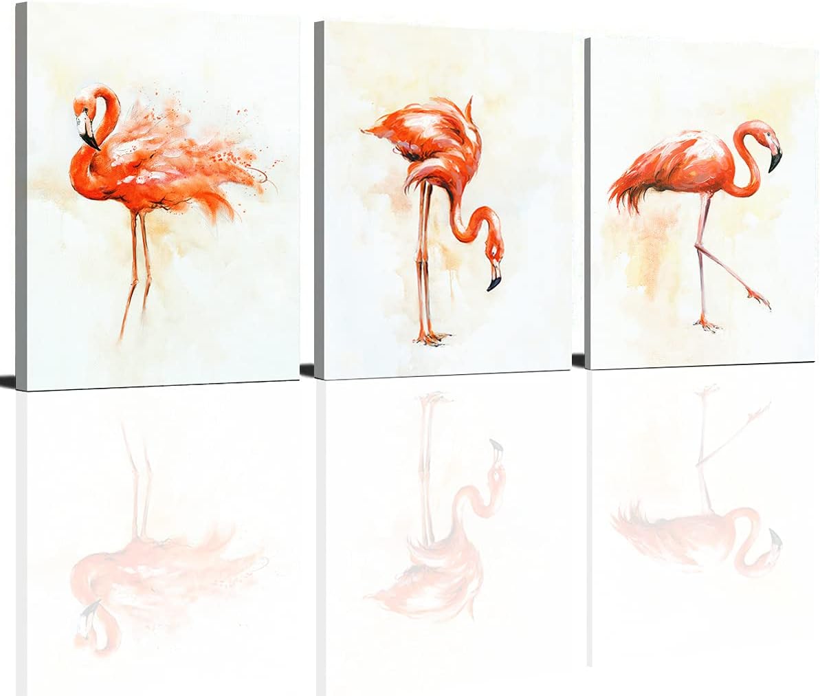 Flamingo Canvas Wall Art - Prints Painting Red Birds Pictures 12x16 inchx3pcs Artwork Stretched with Framed Ready to Hang for Wall Decor