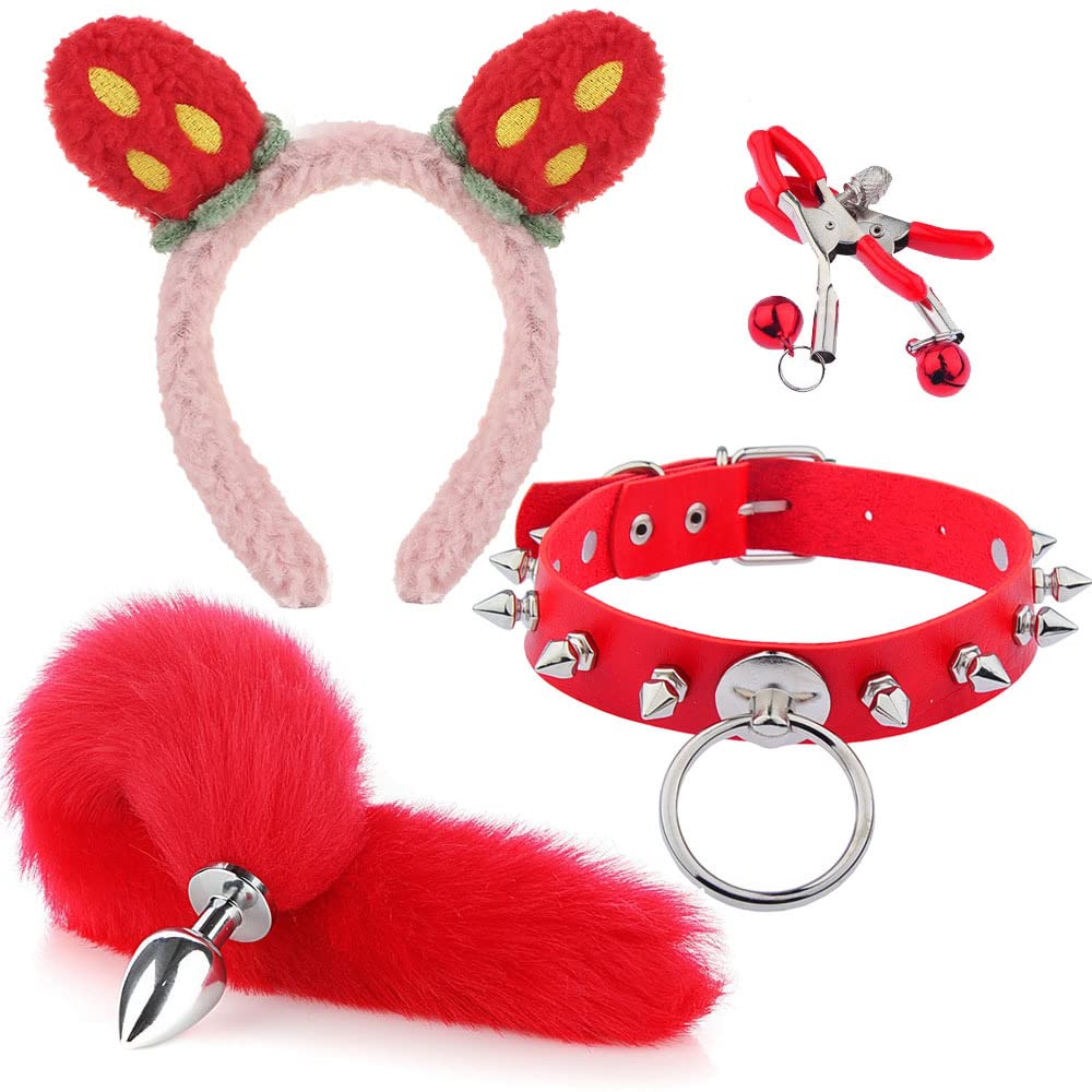 1Set Fox Ears and Tail Set Cat Ears and Tail Set Faux Fur Tails Plug Costume for Women Adult Cosplay Costume