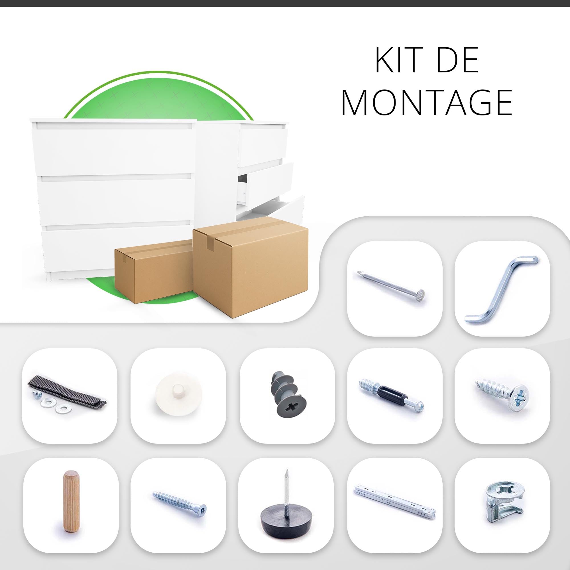 CDF Malwa M3 Commode Blanc Brillant Meuble pour Documents Petit Objet Idéal pour Salon, Chambre à Coucher, Chambre d'enfant, Chambre d'adolescent et Bureau, 3 tiroirs spacieux, Table de Chevet