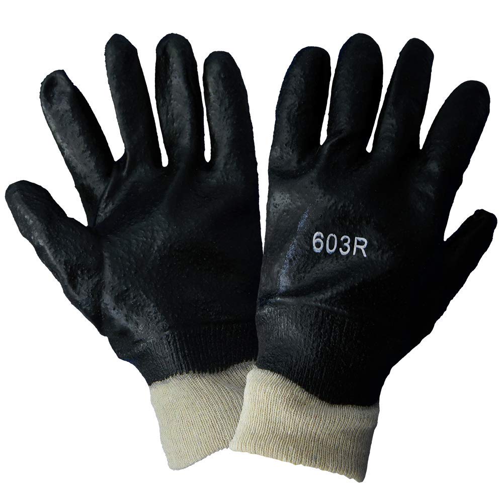 Global Glove 600 PVC Economy Interlock Liner Glove with Knit Wrist Cuff, Chemical Resistent, Extra Large, Rough, Black (Case of 72)