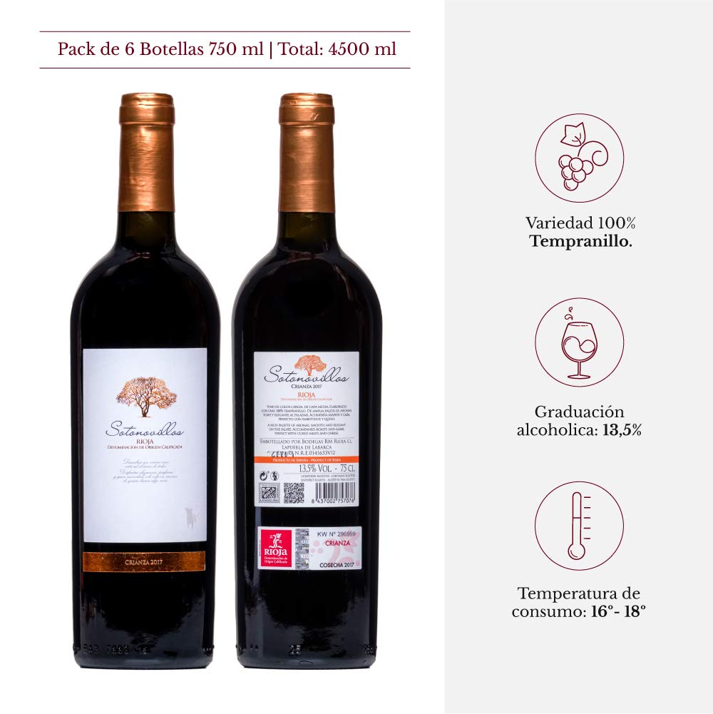Sotonovillos Crianza Vino tinto Rioja D.O.Ca. Rioja afrutado Sotonovillos caja regalo vino - 6 Botellas de 750 ml - Total: 4500 ml