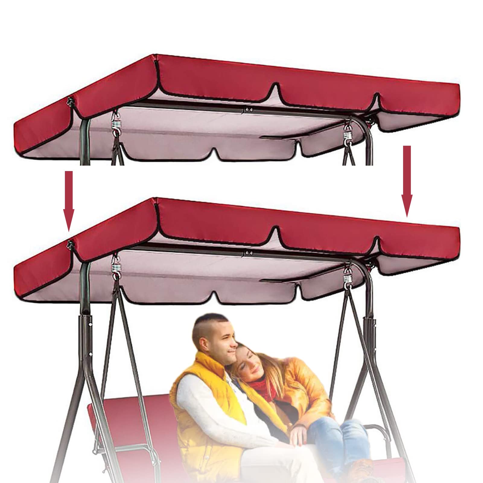 YUMN Canopy de reemplazo para Asiento Columpio 2 y 3 plazas de Silla de Silla de Silla Cubierta Anti-UV/Impermeable Hamaca Cubierta Superior para Patio al Aire Libre jardín,Rojo,164x114x15cm
