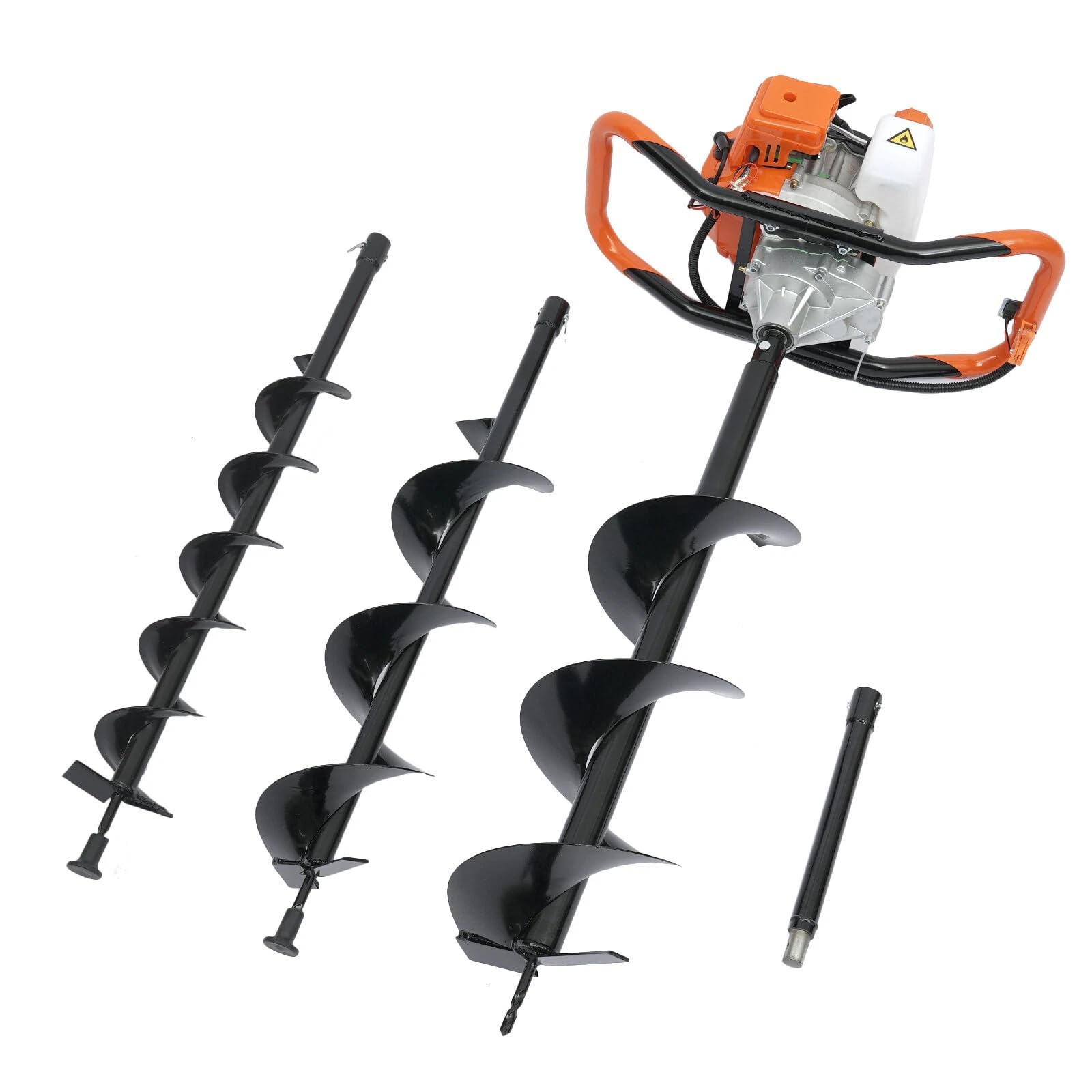 52CC - Broca de tierra de gasolina de 2 tiempos, para postes de valla, excavación, fresadora de suelo de gasolina, taladro de jardín, con 3 brocas de 100/150/200 mm, refrigeración por aire, para