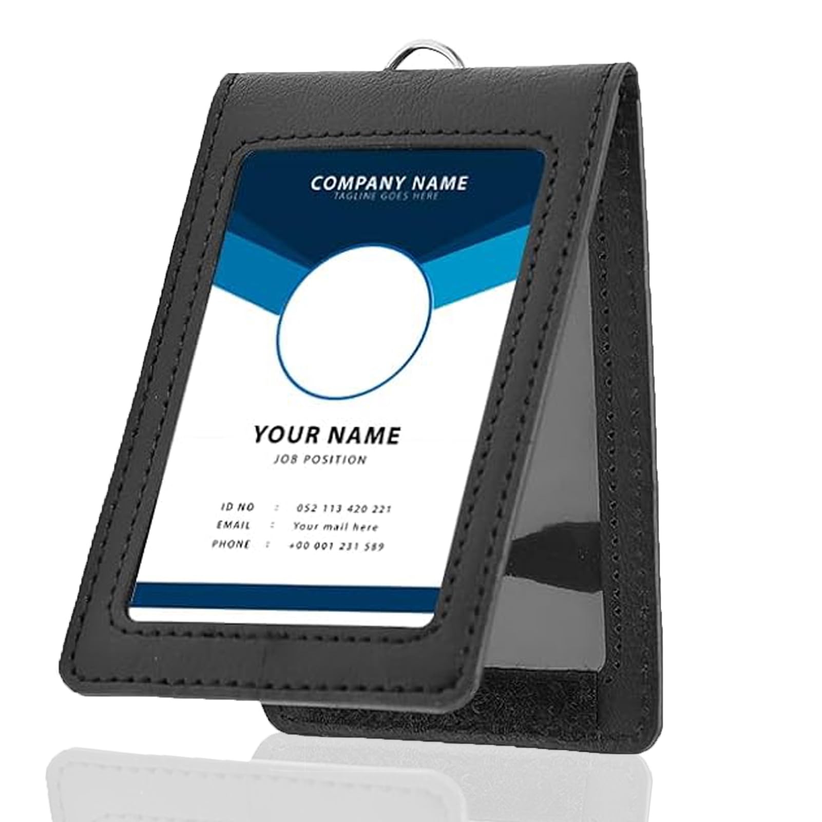 brileze Badge Holder Vertical PU Leather ID Card Holder with Clear Window Minimalist Travel Credit Wallet Case for Work, Bus Pass and Metro, Black