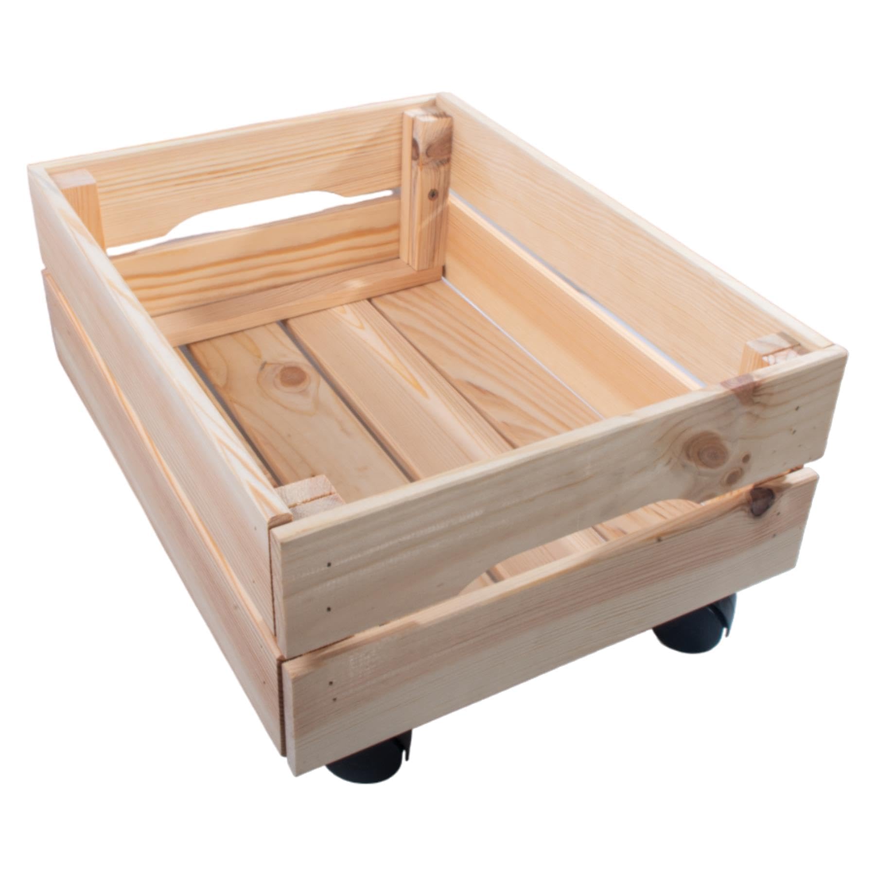 Woodeedoo Shallow Wooden Crate With Wheels Stackable Pine Storage Vegetables Box Rustic Unfinished Organiser 39.5X29.5X21.5 Cm from B&Q