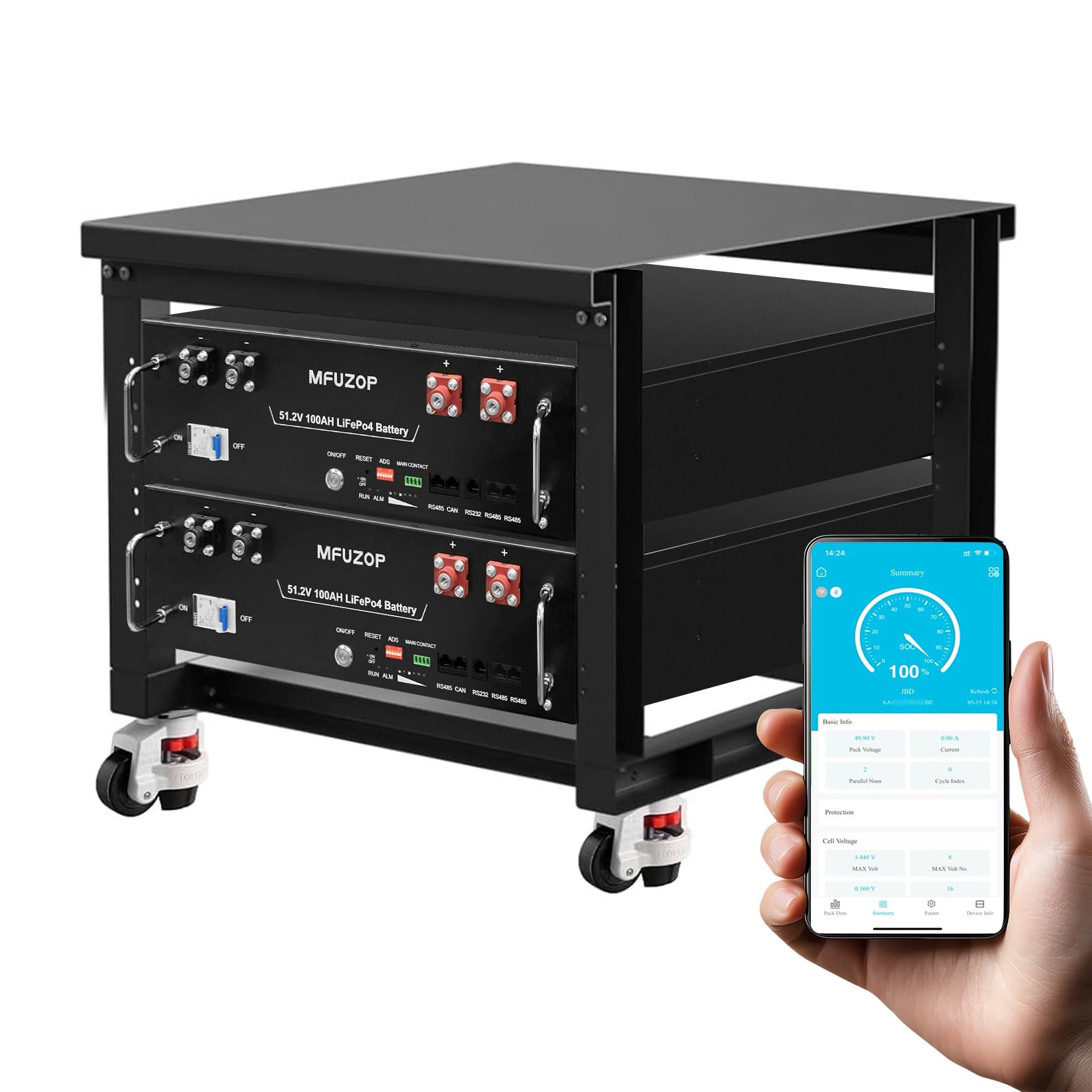 51.2V 200Ah LiFePO4 Battery (2PCS), 10.24kWh Server Rack Lithium Battery with 100A Smart BMS, 6000+ Deep Cycles, Includes Connection Cables for Solar Energy Storage Off-Grid (Rack Not Included)