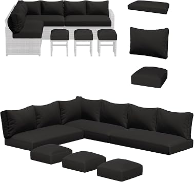 U-MAX Outdoor Cushions for Patio Furniture, 4 inch Memory Foam Patio Cushion Replacement for Outdoor Furniture, Fits 7-Seats Sectional Wicker Conversation Set, Black