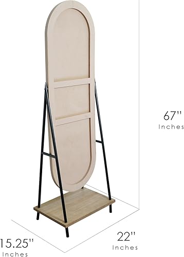 Miniatura 8 de Head West Espejo giratorio ovalado de metal y madera Cheval con estante, 22 x 67, color negro