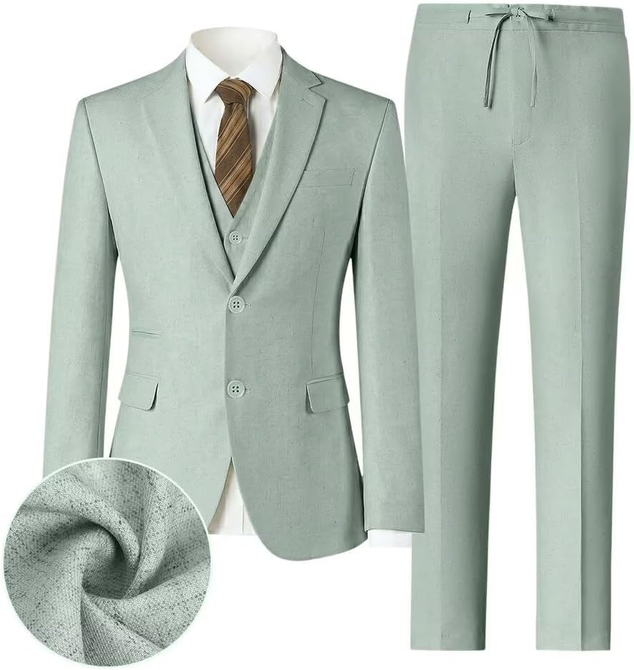 Retro Linen Boys Suit Slim Fit 5 Piece Sets Kids Wedding Outfit Linen Suits Casual Drawstring Tuxedo Set for Boy