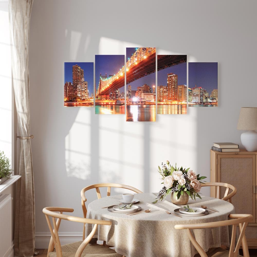 B&D XXL - Quadro Acustico New York 5 pezzi schiuma acustica Quadri Moderni Grandi - Camera da Letto Matrimoniale - Stampa su Tela - Pannelli Fonoassorbenti Decorativi - Fonoassorbente