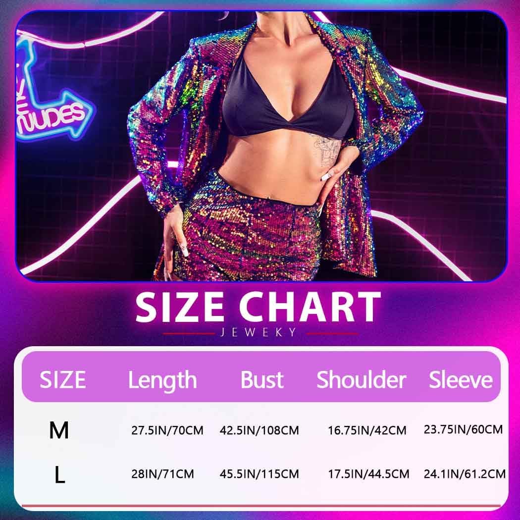 JEWEKY Sequin Blazer Glitter Open Front Blazers Jackets Sparkly Party Jacket Lapel Long Sleeve Cardigan Coat for Women