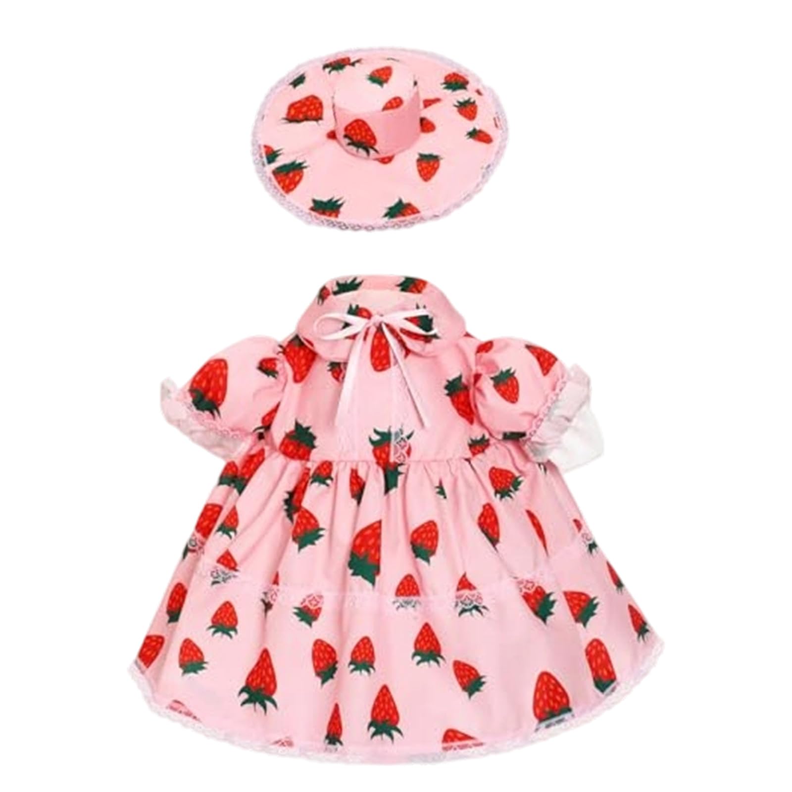 WEILWH Outfit Set for Porch Statue Up to 23 Inches, Strawberry Dress and Matching Hat for Porch Decor and Warm Entryway Styling