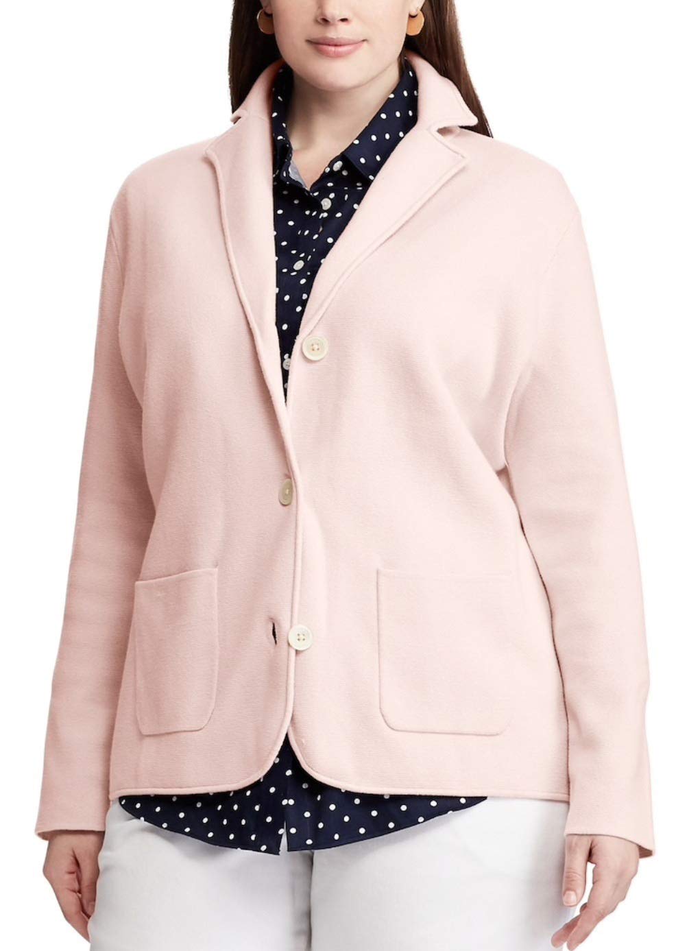 Chaps Womens Solid Long Sleeve Cotton Blend Sweater Blazer Pink 2X
