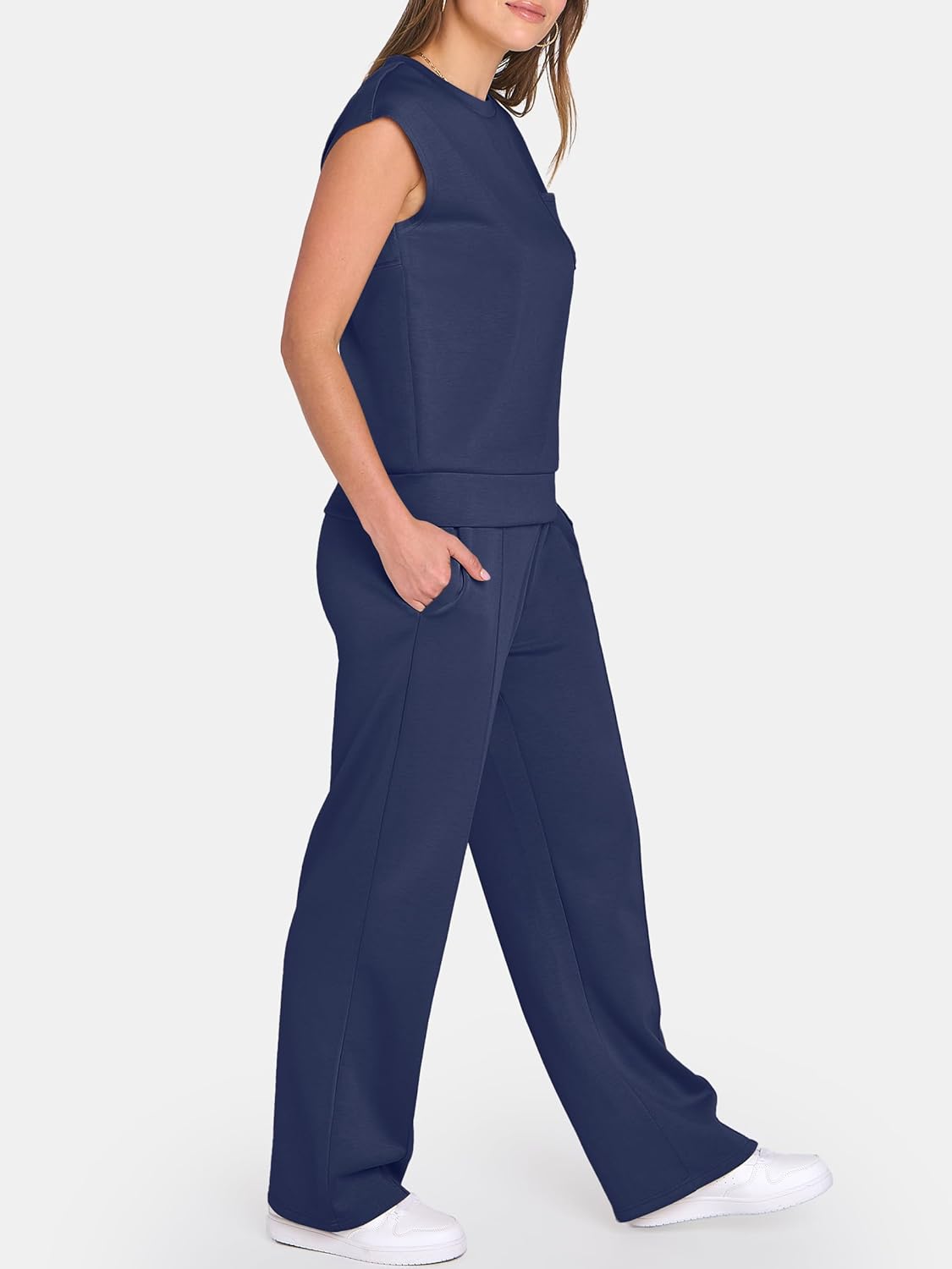 ANRABESS Two Piece Sets for Women 2026 Summer Travel Vacation Outfits Sleeveless Lounge Set Matching Wide Leg Pants Sweatsuit - Image 4