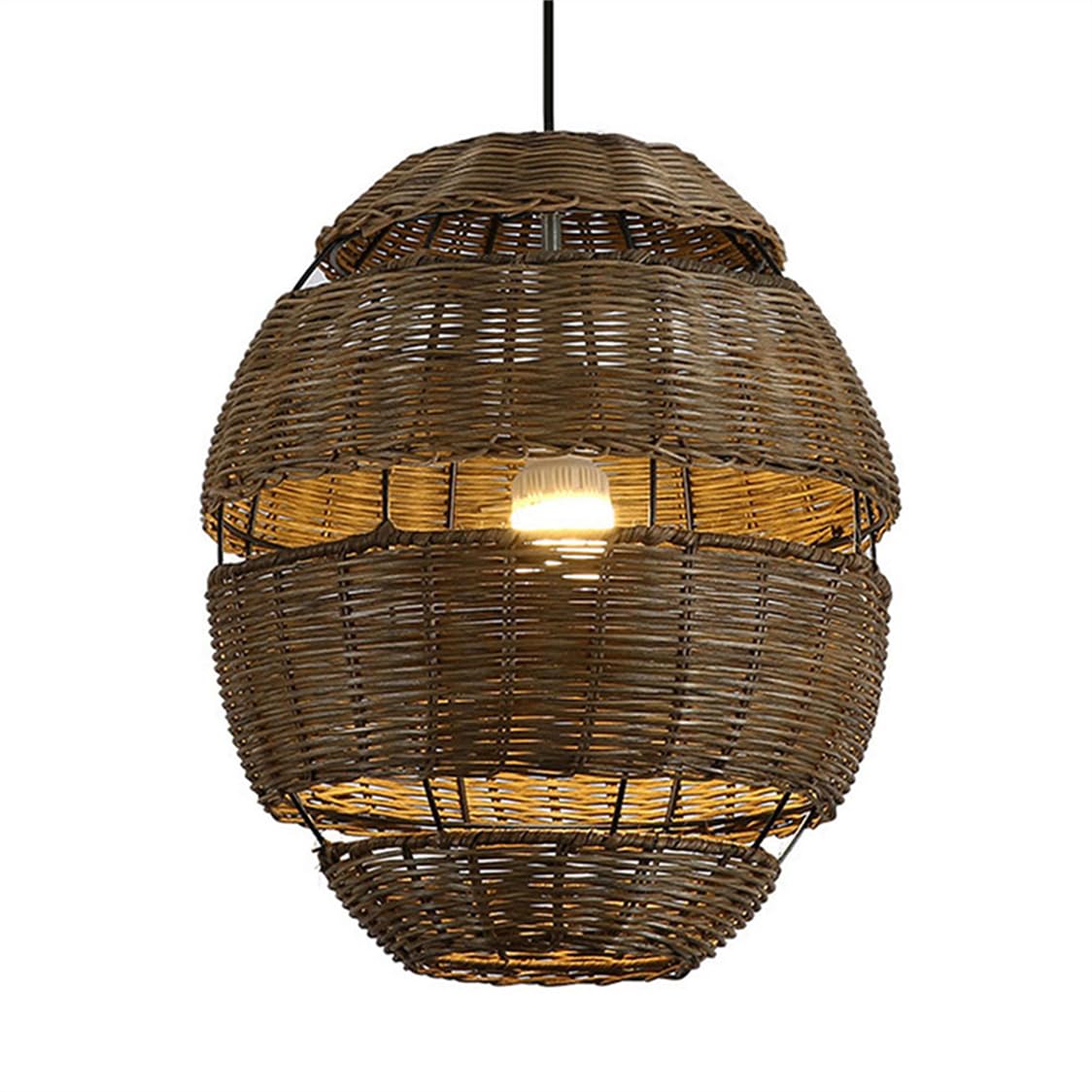 CSSYKV Rustic Style Dark Rattan Lamp Shade Handmade Wicker Drum Chandelier 15.7'' H Wicker Bamboo Basket Fixtures for Home Nooks Decor for Kitchen Island, Living Room Bedroom Entryway