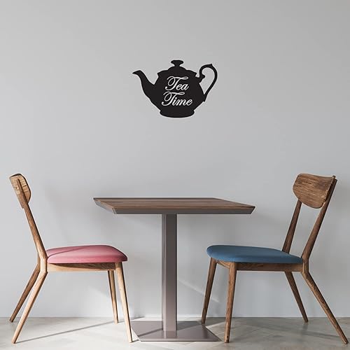 Calcomanía de vinilo para pared, hora del té, 15 x 22 pulgadas, diseño de tetera con cita inspiradora moderna, para el hogar, oficina, cocina,