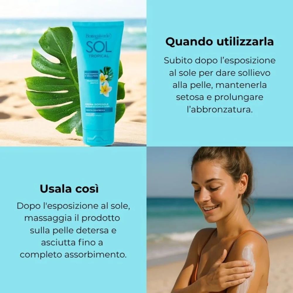 Bottega Verde - SOL Tropical, Crema Doposole Corpo, 200 ml, Idrata, Rinfresca e Prolunga l’Abbronzatura, con Monoï ed Estratto di Vaniglia, Nutriente, Pelle Morbida e Profumata