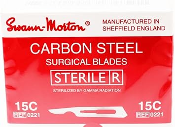 Swann Morton No.15C Scalpel Blades - Box of 100 - New Dated 2021 - STERILE