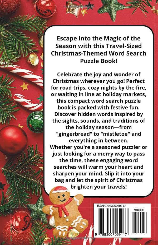 Travel Size Christmas Themed Word Search Puzzle Book - Plus Bonus Holiday Adult Coloring Pages: Hours of Fun for Everyone! Great Stocking Stuffer image 3