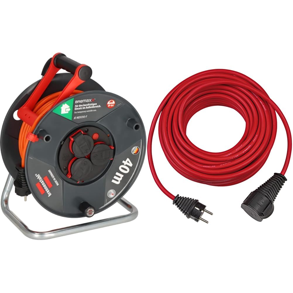 Brennenstuhl Garant V2 IP44 Kabeltrommel 40m outdoor & Baustellen-Verlängerungskabel rot