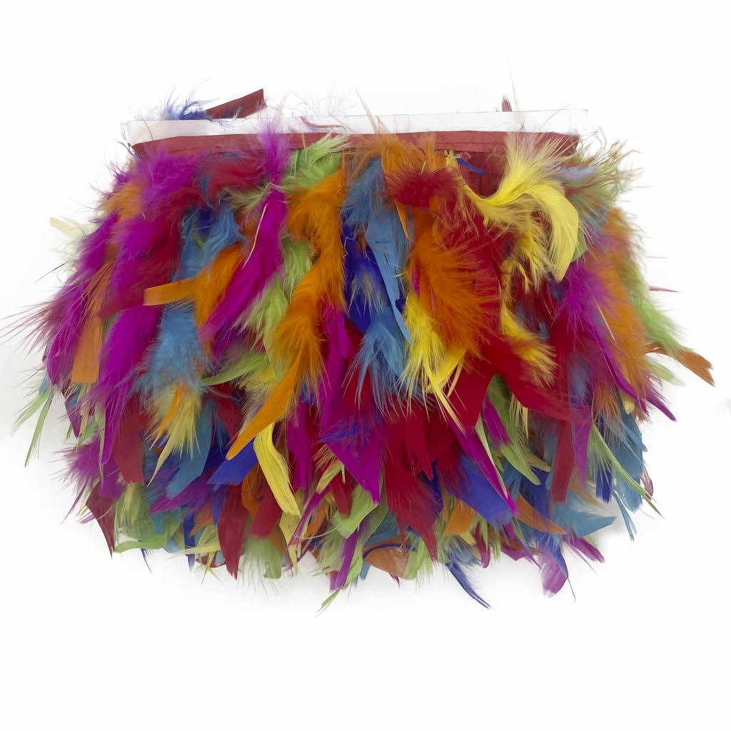 Shekyeon Turkey Feathers Fringe Trim for Party Clothing DIY Sewing Crafts Decoration Pack of 2 Yards (Colorful)
