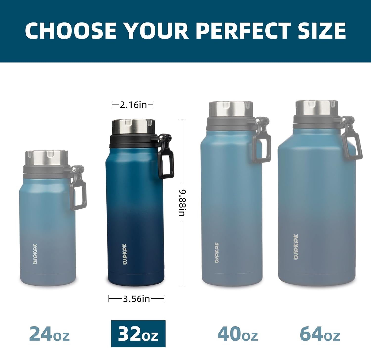 BJPKPK 32oz Insulated Water Bottle with Handle BPA Free Stainless Steel Travel Thermal Flask Reusable Large Water Bottle,Sea - Image 5