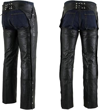 Milwaukee Leather LKM5714 Men's Black Premium Leather Motorcycle Riding Chaps w/Removable Insulating Liner
