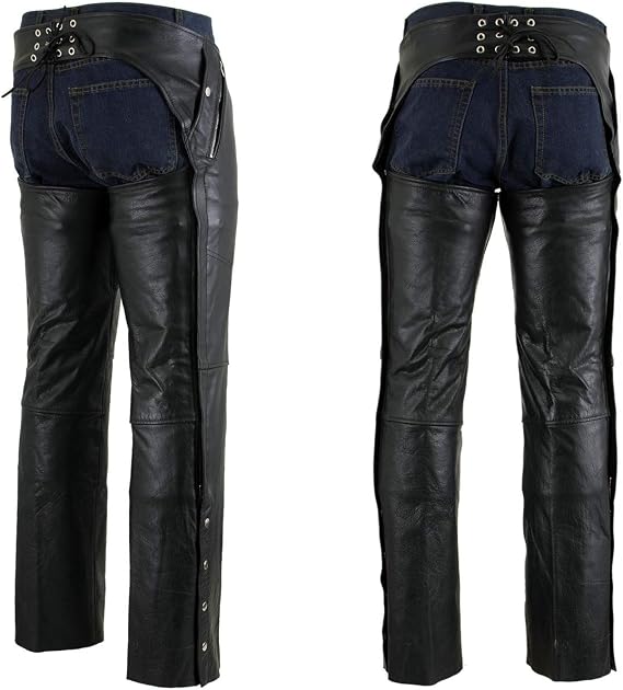 Milwaukee Leather LKM5714 Men's Black Premium Leather Motorcycle Riding Chaps w/Removable Insulating Liner
