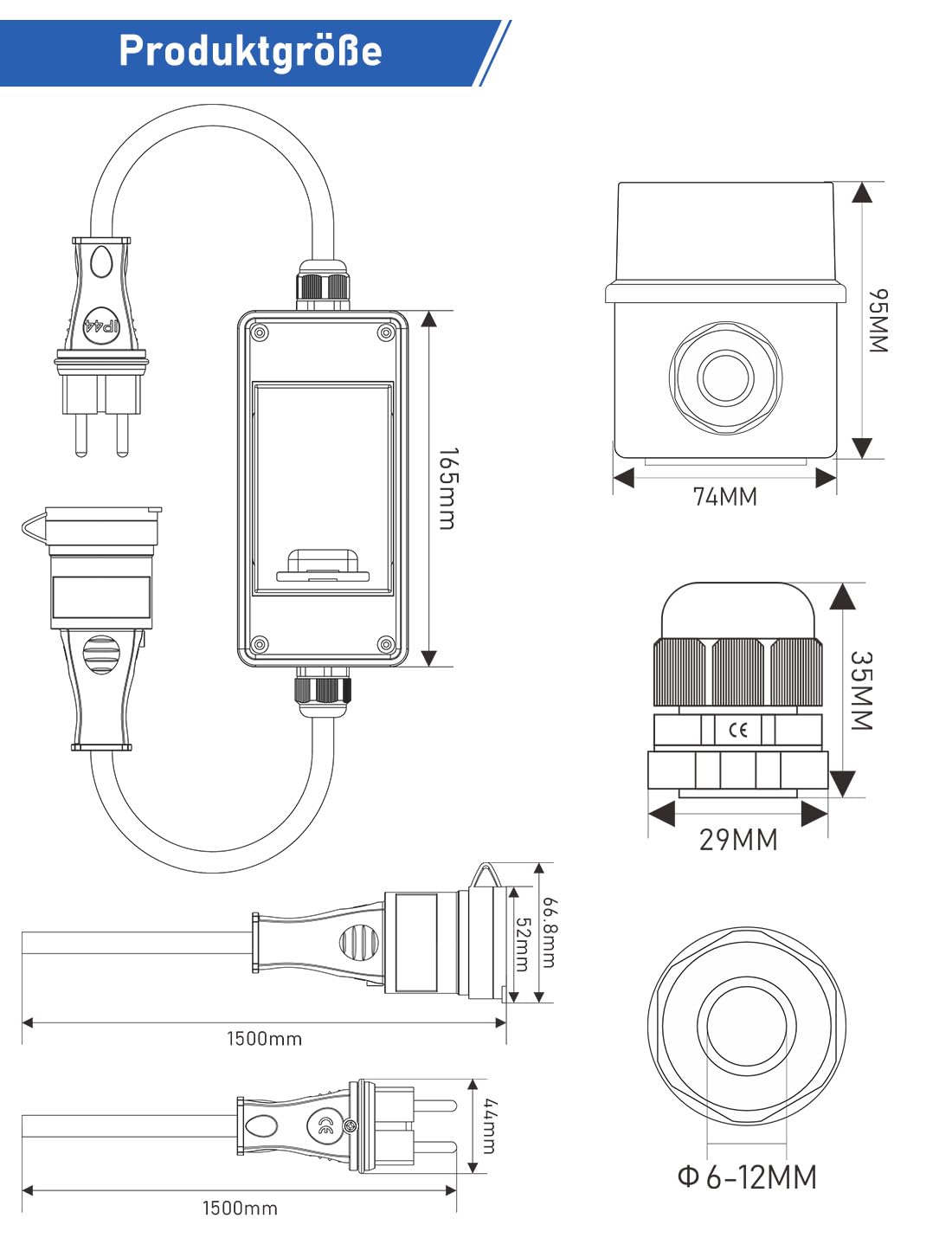 DIHOOL Mobiler Digitaler Stromzähler Für Steckdose 80A 230V Mit Typ A fi ls Schutzschalter 16A und Schuko Stecker Ip65 Stromverbrauchsmesser